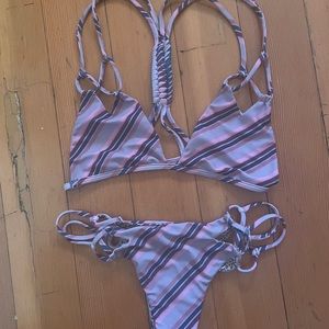Acacia bikini set purple stripe. Thailand top & Molokini bottom. Both size P XS